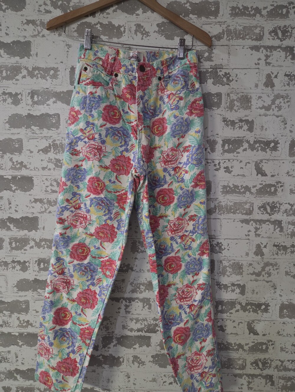 VTG 90s Helium Floral Rose Print High Waisted Mom Jeans Pink Blue Size 9/26 - Picture 1 of 6